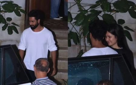 विकी कौशल आणि कतरिना कैफ झोया अख्तर यांच्या घरातून रात्री उशिरा बाहेर पडताना हसण्यास थांबू शकले नाहीत.