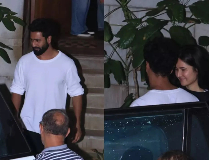 विकी कौशल आणि कतरिना कैफ झोया अख्तर यांच्या घरातून रात्री उशिरा बाहेर पडताना हसण्यास थांबू शकले नाहीत.