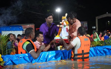वसई-विरारमध्ये पाच दिवसीय गणपतीचे भावपूर्ण विसर्जन:६६ टक्के विसर्जन महापालिकेच्या कृत्रिम तलावात