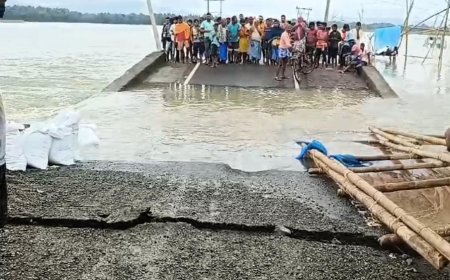 बिहार में भागलपुर जिले के पीरपैंती में टूटा पुल, एक लाख की आबादी प्रभावित