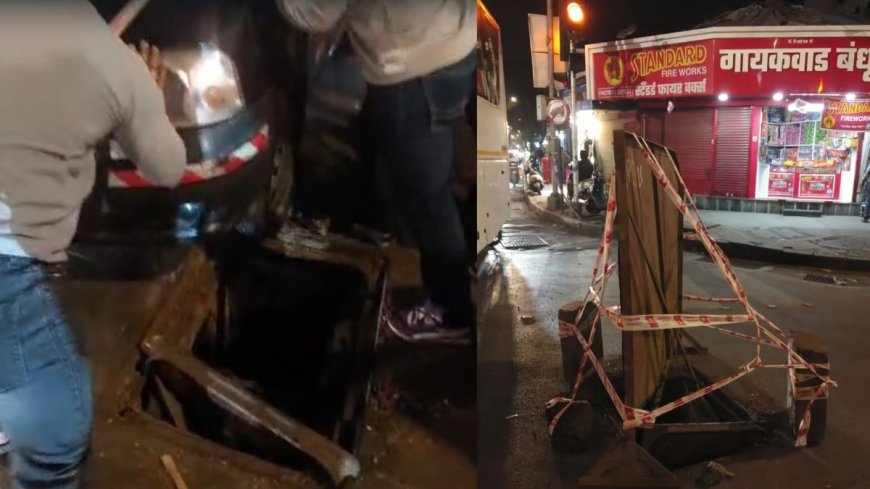 Taxi Gets Stuck in Open Drain in Kalachowki; Locals Rush to Rescue Female Passengers